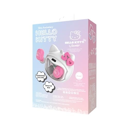 Hello Kitty 50th Anniversary Wireless Bluetooth Earbuds with Rotating Charging Case | Built-in Mic, Hands-Free Calling, Pink Design for Kids & Fans | Flip Face Feature 5