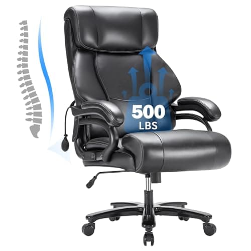 Huatean Home Big and Tall Office Chair 500LBS for Back Pain Relief, Executive Heavy Duty Office Chair for Heavy People, Breathable Leather, Ergonomic, Long Hours Sitting, Black