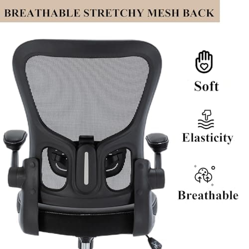 Office Chair, Mesh Ergonomic Desk Computer Chair with PU Leather Flip-up Armrest, Home Task Chair with Lumbar Support, Adjustable Executive Mid Back, Rolling Swivel,Black 9