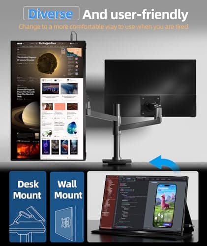 Ingnok Portable Monitor, 18.5 Inch FHD 1080P 100% sRGB Laptop Screen Extender USB C HDMI Portable Gaming Monitor w/Smart Cover & Speakers, External Monitor for Laptop Mac PC 5