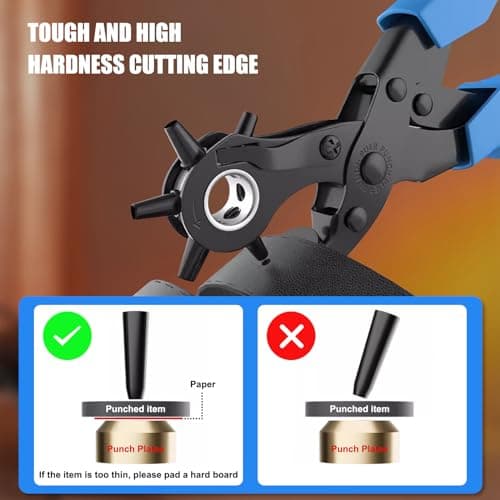 Diyife Professional Leather Hole Puncher, Full Set Punch Tool Kits for Belt, Watch Band, Shoe, Crafting, Handbag Straps, Fabric, with Extra Punch Plates and Ruler, Multi Hole Sizes Make - Blue 6