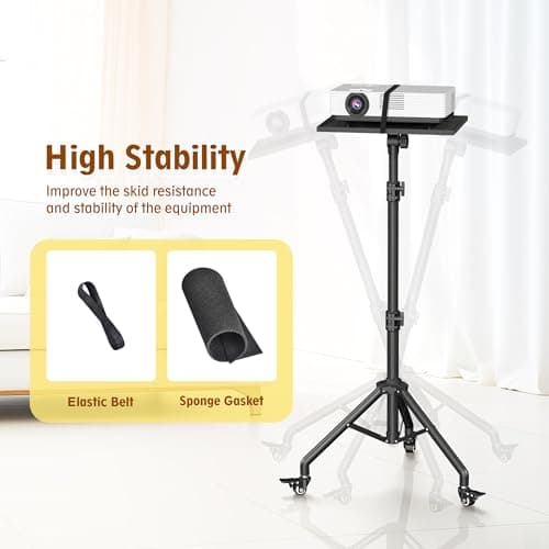 Black Projector Floor Stand with Wheels - Adjustable Height 29 to 44 Inches, Ideal for Office & Home, Portable Laptop Stand 8