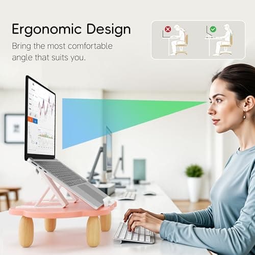 AFOOYO Adjustable Wood Laptop Stand, Ergonomic Height Angles Computer Stand, Cloud-Shaped Holder Riser Notebook Stand for Desk Compatible with Air, Pro, Dell, HP, Lenovo More 10-17.3" Laptops, Pink 6