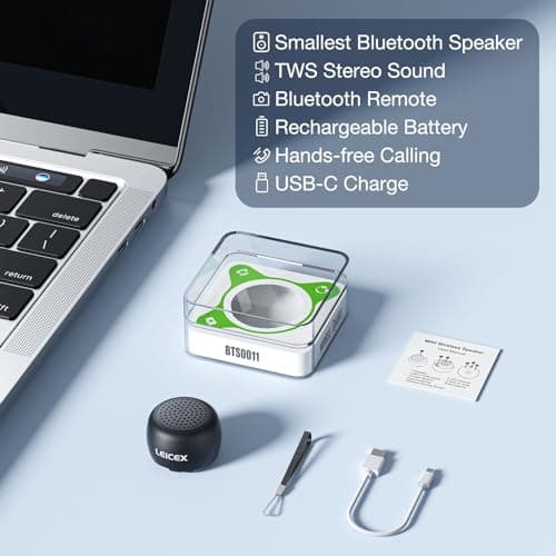 LEICEX Mini Bluetooth Speaker, Small Tiny Portable Bluetooth 5.0 Speakers Perfect for Outdoor Indoor(Black) 6