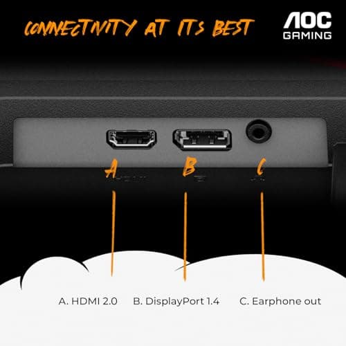 AOC 24G4E 24" Gaming Monitor, Full HD 1920x1080 IPS Panel, 180Hz 1ms, 1x HDMI 2.0, 1x Display Port, Adaptive-Sync, Audio Earphone Out, Console Gaming Ready, 3-Year Zero-Bright-Dot 6