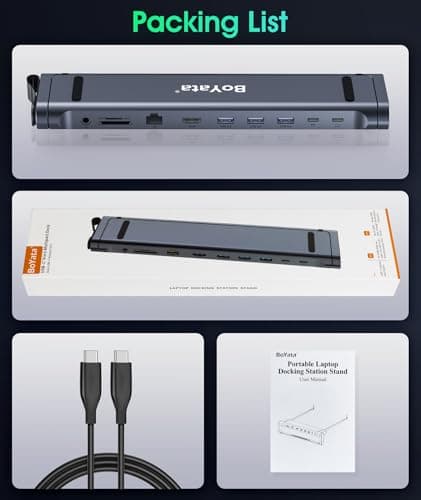 BoYata USB-C Laptop Docking Stand, 9 in 1 Aluminum USB C Dock Tablet Stand with 4K HDMI, 3 USB 3.0, PD 100W, Portable Docking Station for MacBook Pro/Dell/HP/Surface/Lenovo, Plug and Play 8