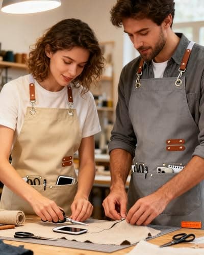 Teskyer Kitchen Cooking Apron with 4 Pockets, Water Oil Resistant, Canvas Cross Back Aprons for Men Women Chef Server - Black 8