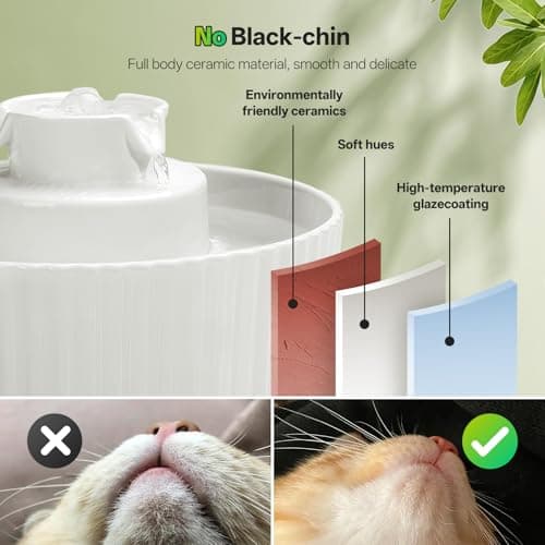 Ceramic Cat Water Fountain, 2.1L/70oz Porcelain Pet Drinking Dispenser with 4 Set Replacement Filter & Sponge, Automatic Dog Water Bowl with Ultra-Quiet Pump, Cat Feeding Watering Supplies(White) 7