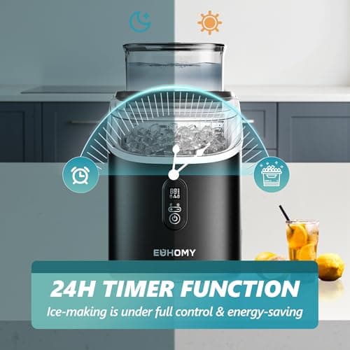EUHOMY Ice Cube Maker Machine Countertop with External Water Tank, 2 Ways to Add Water, 34Lbs/Day, 16Pcs Ready in 7 Mins, Auto-Cleaning, with Ice Scoop & Basket, for Home/Kitchen/Office/Bar (Black) 7