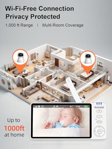 Anicebb 5" HD Video Baby Monitor with Camera and Audio, No WiFi Hack-Proof Security, Remote Pan-Tilt-Zoom, 100-Hour Battery Life in VOX Mode, 1000ft Range, Night Vision, Temperature & Cry Alerts 7