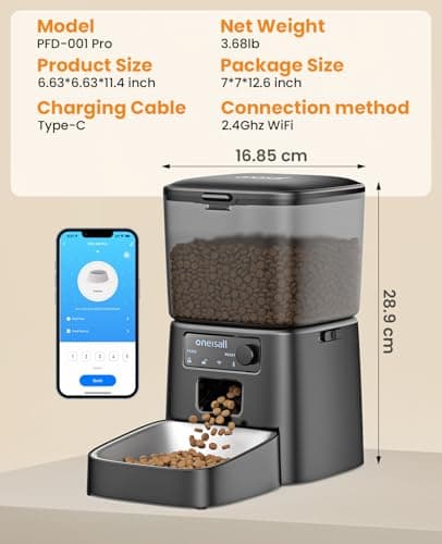 oneisall Automatic Cat Feeder, WiFi Cat Food Dispenser with App Control, Auto Cats Feeder Automatic for Dry Food, Smart Pet Food Dispenser with Portion Control for Small Pets Indoor 9