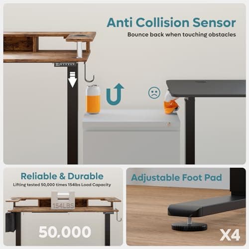 Bestier LED Electric Standing Desk Adjustable Height, 58x26 Inch Large Sit Stand Desk with Monitor Stand, Ergonomic Rising Desk for Home Office Workstation, Headphone Hook Storage Bag Brown 7