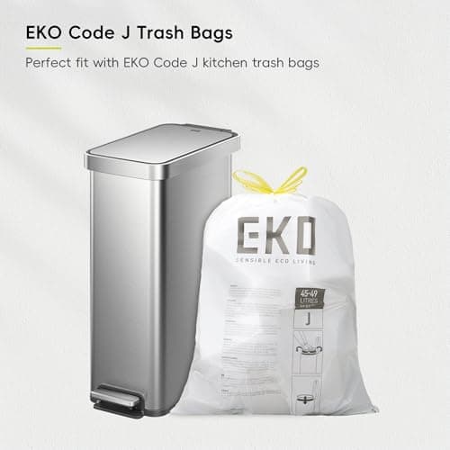 EKO Hudson Slim 50L / 13.2 Gallon Kitchen Trash Can with Lid, Stainless Steel Step Garbage Can for Kitchen or Home, Space-Saving Garbage Can with Soft Close Lid, Stay-Open, Liner Ring, Handle 8