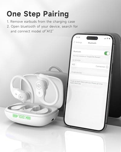 Wireless Earbuds Bluetooth Headphones Wireless Charging Case LED Display 40H Playtime Built in Mic Over Ear buds Waterproof Earphones with Earhooks Deep Bass Sound Headset for Sport Running Workout TV 5