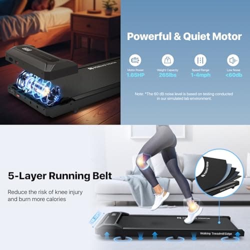Mobvoi Smart AI Treadmill Ultra/SE Walking Pad Treadmills Under Desk Running Machine Compact Portable TicSports APP for Home Office 265 LBS (Mobvoi Walking Pad Treadmill Edge) 6