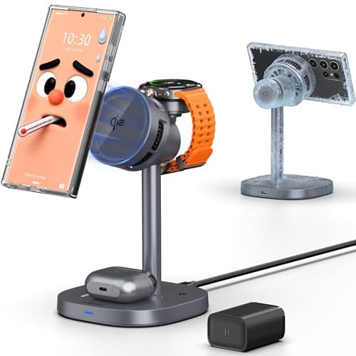 3 in 1 Magnetic Charging Station for Samsung, Qi2 Certified Phone-Cooling Magsafe Wireless Charger for Samsung Galaxy S26 Ultra/S25/Z Fold 7/Flip 7, Galaxy Watch 8/Ultra/7/6/5, Galaxy Buds4 Pro
