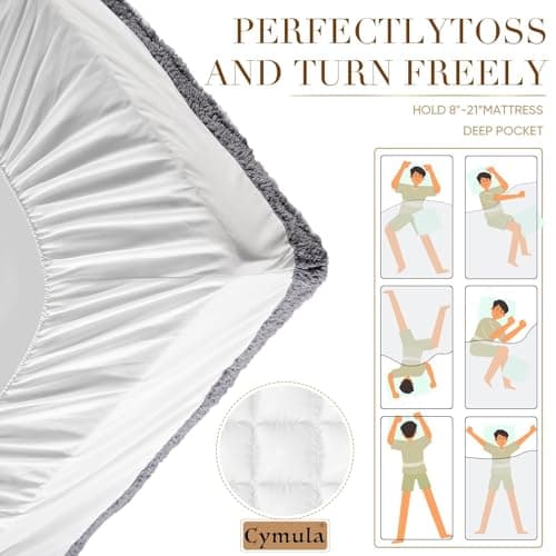 Cymula Full Size Mattress Topper for Winter Sherpa Pillow Top Mattress Pad Topper with 8-21 Inch Elasticated Deep Pockets, Plush Down Alternative Fill Mattress Protector, White 6