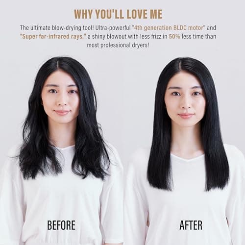 KINUJO Infrared Hair Dryer Professional Blow Dryer 4th Gen BLDC Motor, Quick Dry, Low Noise, Nozzle Lightweight & Foldable Handle Travel Portable Hair Dryer 7