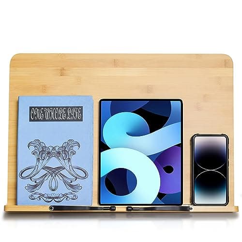 wishacc Book Stand, Extra Large (19.68 x 14 inches) Bamboo Wood Book Holder Recipe Stand for Thick Book Reading Hands Free