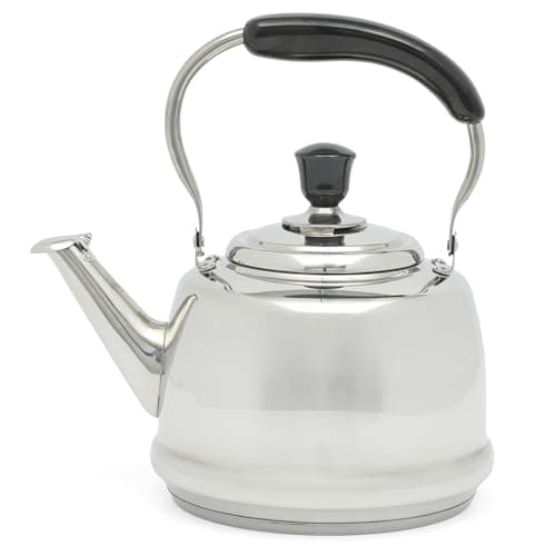 Martha Stewart Kingstree Large 2 Qt Stainless Steel Tea Kettle – Heavy Gauge Durable Whistling Tea Kettle for Stove Top, Easy Pour, Classic Design