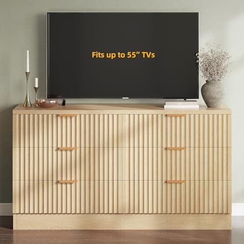 DWVO Fluted 6 Drawer Dressers, 47.5" Wide Modern Chest of Drawers, Wooden Dresser with Metal Handle, Versatile TV Stand Cabinet Table for Bedroom, Closet, Living Room, Hallway, Natural 6