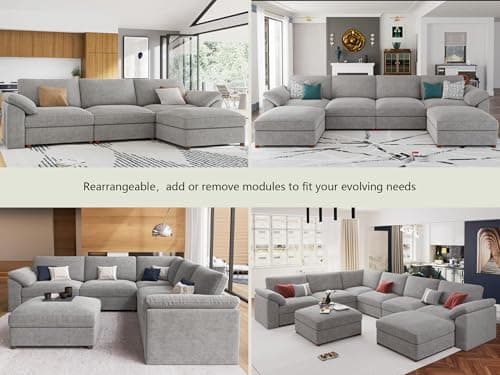 EASE MOOSE Oversized L Shape Sectional Modular Sofa,Wide Deep seat Sectional Sofa,FSC Certified Comfortable Chenille Grey Cloud Modular Sofa 6