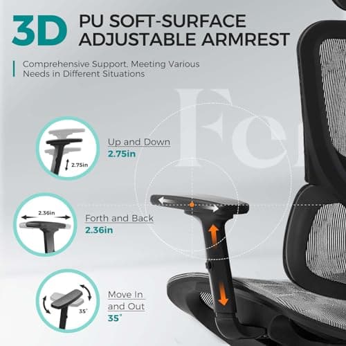 Ferral Ergonomic Office Chair, High Back Home Office Desk Chair with Lumbar Support, 4D Adjustable Armrest & Seat Depth, Computer Mesh Office Chair with Tilt Function (Silvergray) 6