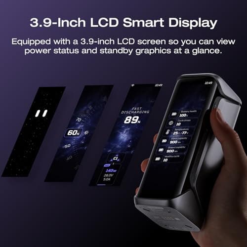 EF ECOFLOW Rapid Pro X Power Bank, 27650mAh, 300W, 140W Built-in Cable, 3-Port Portable Charger, 140W Output, Up to 320W Recharge, 3.9" Display, 2 ft Retractable Cable, Compatible with iPhone, Laptop 6