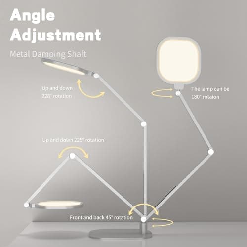 LED Desk Lamp for Home Office, Desk Light for Video Call, 3 Color Temperature 10 Brightness Computer Light, Dimmable Led Desk Light with Memory & Timer Func, Metal Swing Arm Architect Desk Lamp White 5
