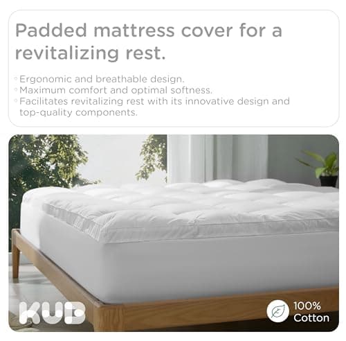 KUB Cotton Mattress Topper, Queen, Cooling Cotton Pillow Top with 8-21 Inch Deep Pocket, 3D Snow Down Alternative Fill, Breathable Fluffy Mattress Pad Cover (White, Queen 80 * 60inch) 5