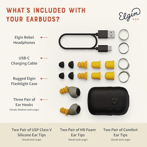 Elgin Rebel True Wireless Earbuds, 31 dB Noise Reduction Bluetooth Headphone, Noise Isolating Mic, 12+ Hour Battery Life, IP65 Water Resistant, OSHA Compliant Hearing Protection for Work 5