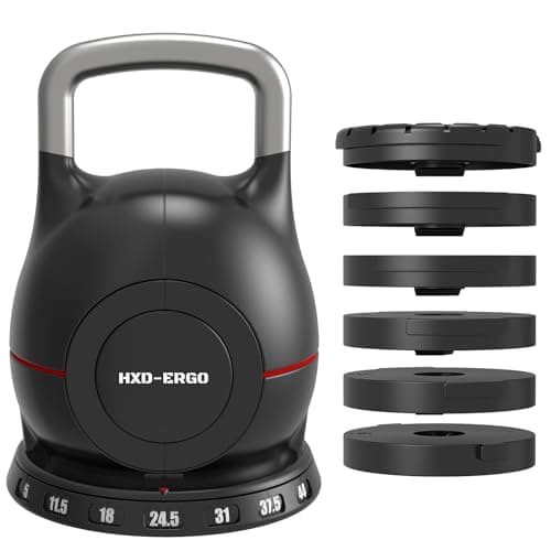 HXD-ERGO Adjustable Kettlebell Weight Set-Quickly Adjusts 7 Weights,Ergonomic kettlebell sets for Home Gym (Black)