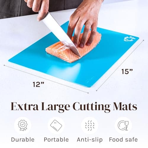 Extra Thick Flexible Plastic Cutting Board Mats Set of 6 for Kitchen, Non-Porous, Non-Slip Waffle Back, Color Coded with Food Icons, Dishwasher Safe, 12 x 15 Inch - Cooler Kitchen 5
