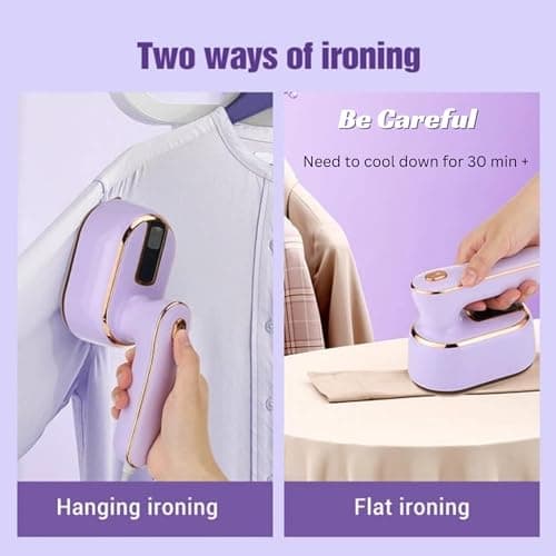 REBOLLITA Travel Steamer Iron for Clothes, 1000W handheld size portable Steamer Support Dry and Wet Ironing 180° small hand garment electric steam ironing machine for dress shirt travel (PURPLE) 6