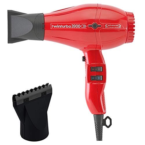 Turbo Power TwinTurbo 3900 Advanced Ionic & Ceramic Red Hair Dryer + M Hair Designs Hot Blow Attachment (Bundle) – Fast-Drying, Frizz-Control, Professional Hair Styling