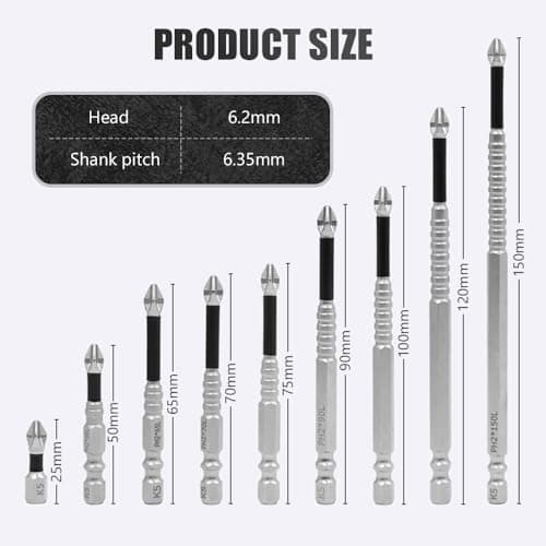 High Magnetic Screwdriver Drill Bit Set, Strong Magnetic Durability Screwdriver Drill Bit Set, Universal Anti-Slip Magnetic Electric Screwdriver Set, 25 50 65 70 75 90 100 120 150mm (6PC) 7