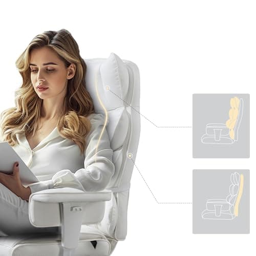 Dowinx Big and Tall Office Chair with Pocket Spring Cushion and Lumbar Support,High Back Computer Gaming Chair with Adjustable Armrests,Executive Desk Chair with Footrest,(PU Leather, White) 6
