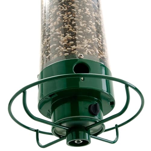 Droll Yankees Squirrel Proof Bird Feeders for Outdoors - YF-M - Flipper, Collapsible Perches, 5-Pound Seed Capacity, Green 15