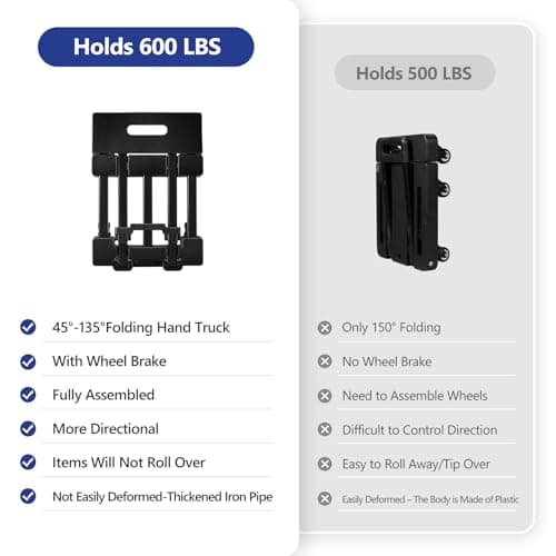 KEDSUM 550 LBS Folding Hand Truck with 6 Wheels(2 with Brake), Collapsible Dolly Cart with Wheels, Thickened Upgraded Steel Trolley Cart for Easy Moving, No-Assembly, with 2 Lashing Straps 5