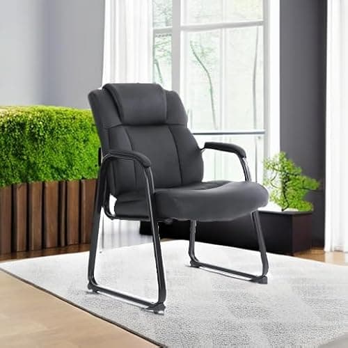 CLATINA Big & Tall 500 lb. Guest Chair, Leather Reception Chairs with Sled Base and Padded Arm Rest for Waiting Room Office Home and Meeting Conference-Black 5