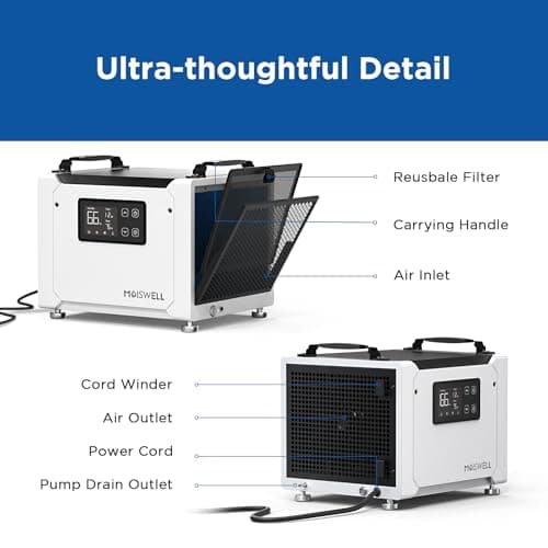 Moiswell 70 Pints Commercial Dehumidifier with Pump, Portable Crawl Space Dehumidifiers for Basement and Home, Energy Star Efficient Certified, Automatic Defrost 6