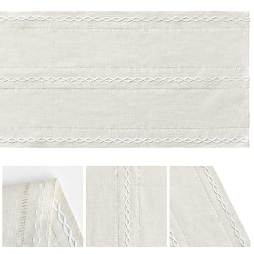 Artoid Mode Beige Rustic Cotton Linen Table Runner, Seasonal Embroidered Hollow Kitchen Dining Table Decoration for Home Party Decor 13x72 Inch 5