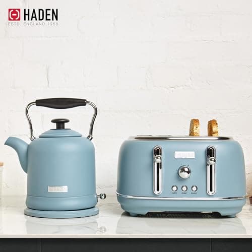 Haden Highclere Vintage Retro 1.5 Liter/6 Cup Capacity Innovative Cordless Electric Stainless Steel Tea Pot Kettle with 360 Degree Base, Pool Blue 7