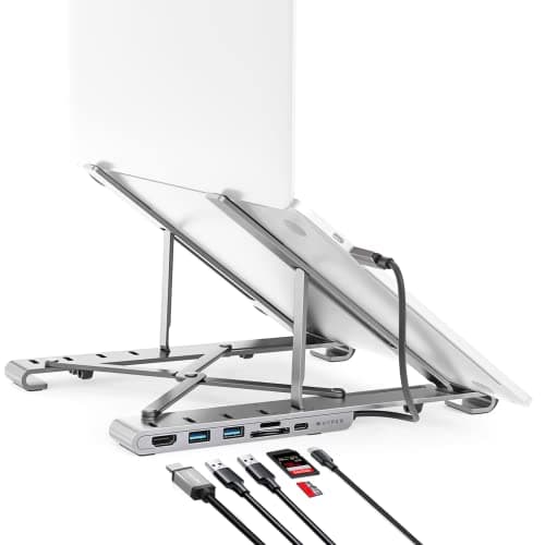 HyperDrive 7 in 1 USB C Hub Laptop Stand - HDMI 4K30Hz, USB-C 100W PD, USB-A 5Gbps, SD/MicroSD, Compatible with MacBook/iPad/Windows/Chrome - 10”-17” Laptop Docking Station Stand