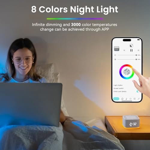 Sound Machine Alarm Clock, 32 Soothing Sounds, Night Lights Bluetooth Speaker, App Control White Noise Machine with Dimmable Clock, Noise Machine for Baby, Kids, Teens, Adult, Best Birthday Gift Ideas 5