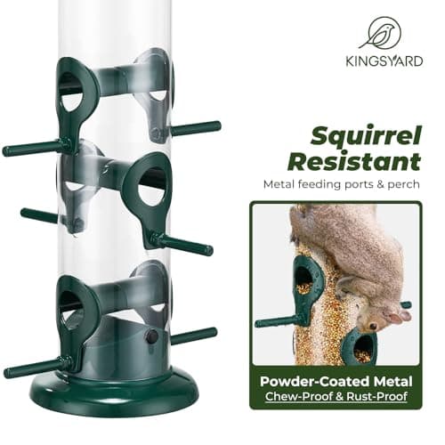 Kingsyard Metal Bird Feeders for Outdoors Hanging, Tube Bird Feeder with 6 Feeding Ports, 15 Inch, Chew-Proof & Weatherproof, Green 5