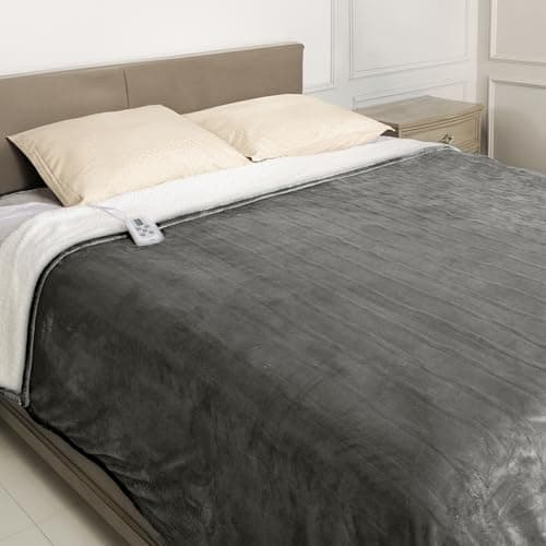 SUNVIVI Electric Heated Blanket, 84" x 62" Twin Size Electric Blanket with 10 Heating Levels and 12 Hours Auto-Off, Soft Flannel and Sherp Blanket with ETL & FCC Certification, Grey 7