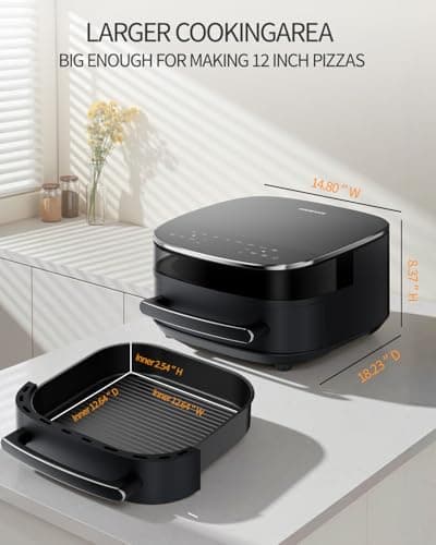 6 QT Large Air Fryer, Fits 12" Pizza, 50 dB Ultra-Low Noise, Dual Heating Technology,11-IN-1,Quiet Smart Air Fryer with Window and Light, Digital Wide Fryer, Dishwasher Safe, Extra Large Family Size 5