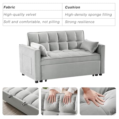 Wakefit 3 in 1 Convertible Sleeper Sofa Bed, Futon Couches for Living Room with Side Pocket | Adjustable Backrest | Velvet Fabric | Pull Out Couch | Small Loveseat | Sectional Sofa Bed(Grey) 5