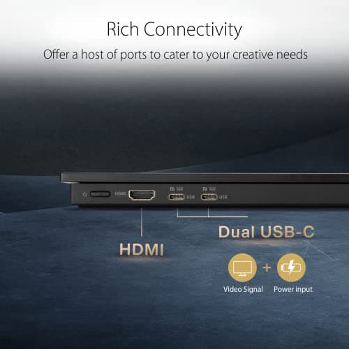 ASUS ProArt Display 14” Portable Touch Screen (PA147CDV) - 32:9 (1920 x 550), IPS, 100% sRGB, Color Accuracy ΔE < 2, Calman Verified, USB-C, Control Panel, MPP2.0 Pen Support, Adobe Suite Shortcut 5